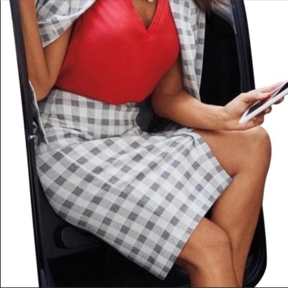 CABI Valentina Ponte Knit Plaid Pencil Skirt